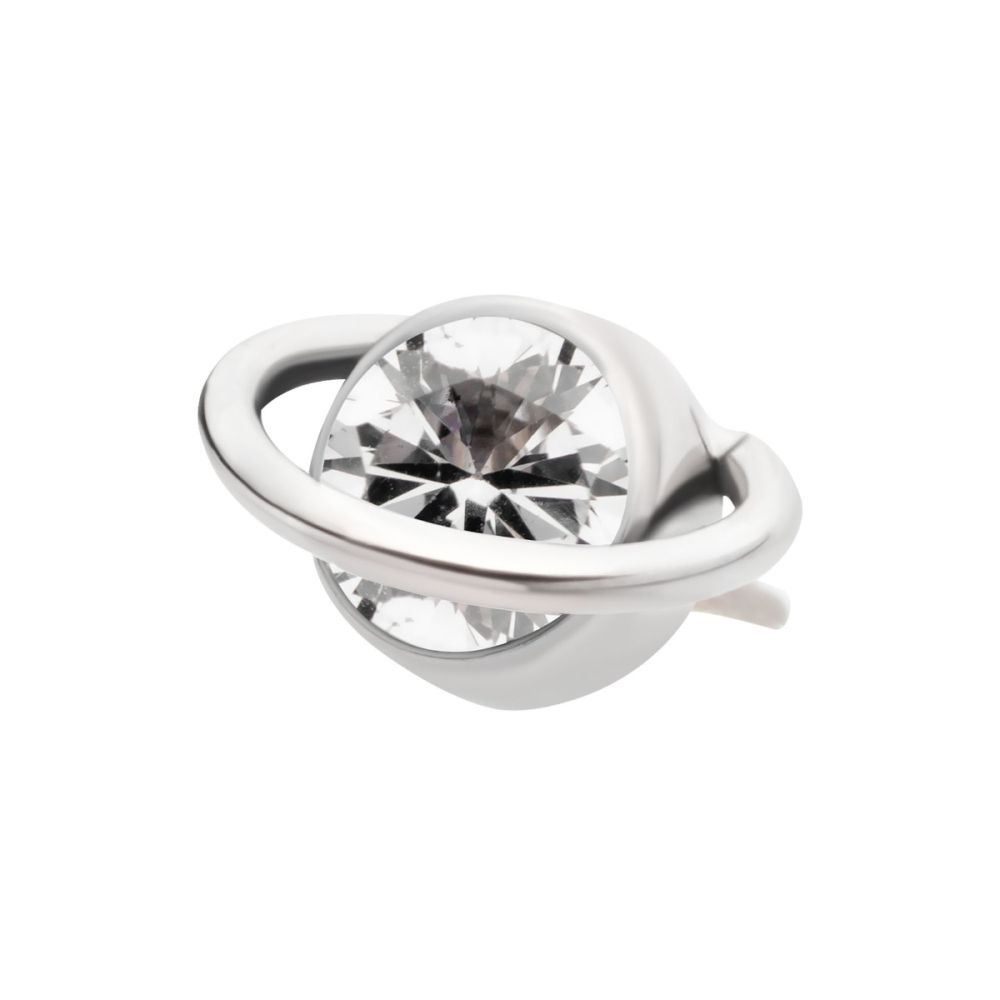 Titanium Threadless Planet Top with Bezel Set Round CZ/Opal