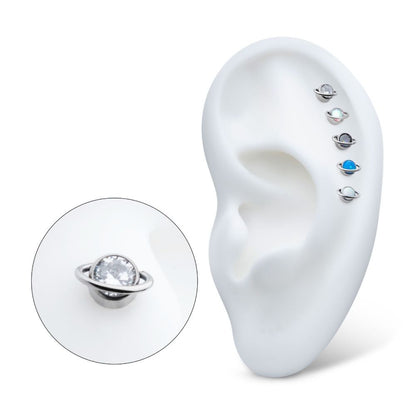 Titanium Threadless Planet Top with Bezel Set Round CZ/Opal