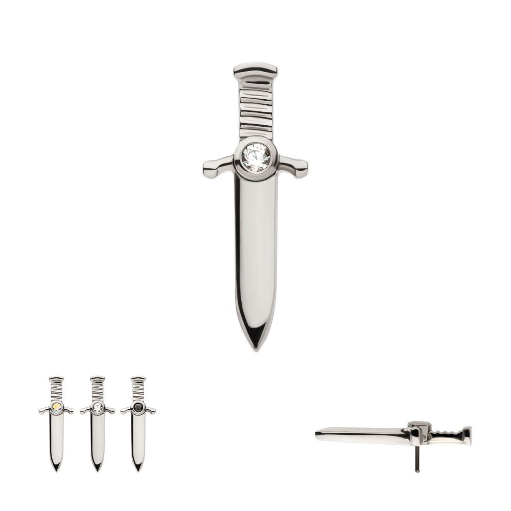 Titanium Threadless with Bezel Set 1mm CZ Dagger Top