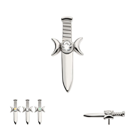 Titanium Threadless with Bezel Set 2mm CZ/Opal Triple Moon Phase Dagger Top