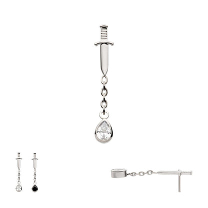 Titanium Threadless Dangle Chain Bezel Teardrop CZ Dagger Top