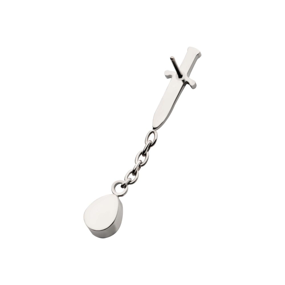 Titanium Threadless Dangle Chain Bezel Teardrop CZ Dagger Top
