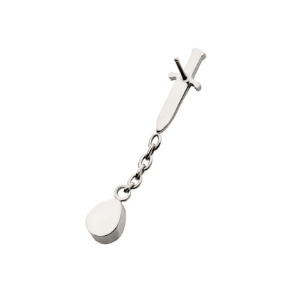 Titanium Threadless Dangle Chain Bezel Teardrop CZ Dagger Top