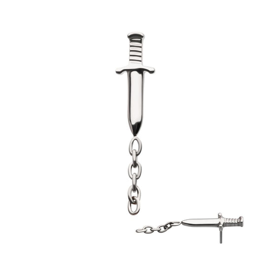 Titanium Threadless Dagger Top with Dangle 8mm Chain