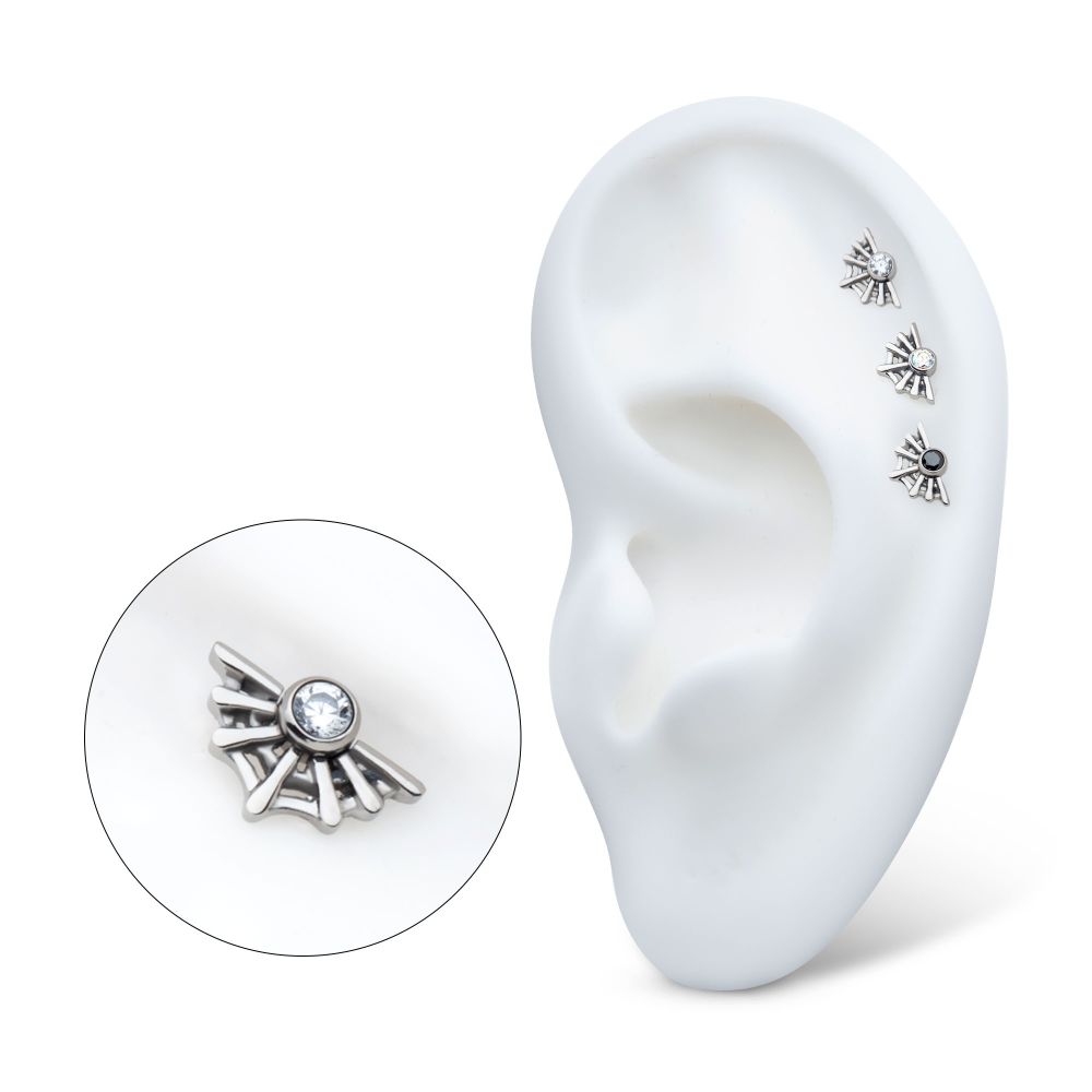 Titanium Threadless Bezel Set CZ Spiderweb Top
