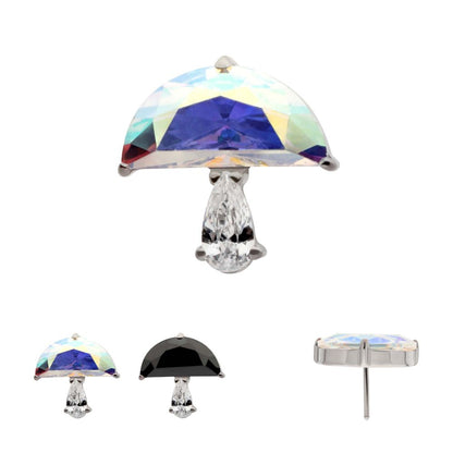 Titanium Threadless Prong Set Multi Shape CZ Mushroom Top