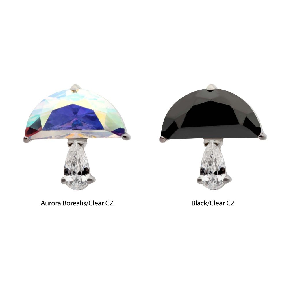 Titanium Threadless Prong Set Multi Shape CZ Mushroom Top