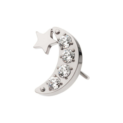 Titanium Threadless Star with Pave Set CZ Crescent Moon Top