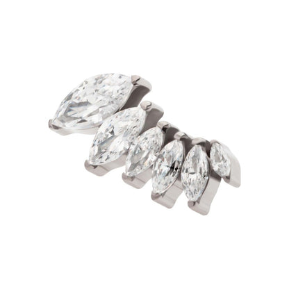 Titanium Threadless 6-Cluster Marquise CZ Vine Leaf Top