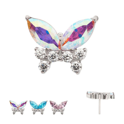 Titanium Threadless Prong Set Marquise & Round CZ Butterfly Top