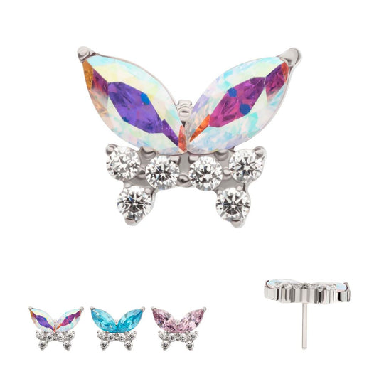 Titanium Threadless Prong Set Marquise & Round CZ Butterfly Top