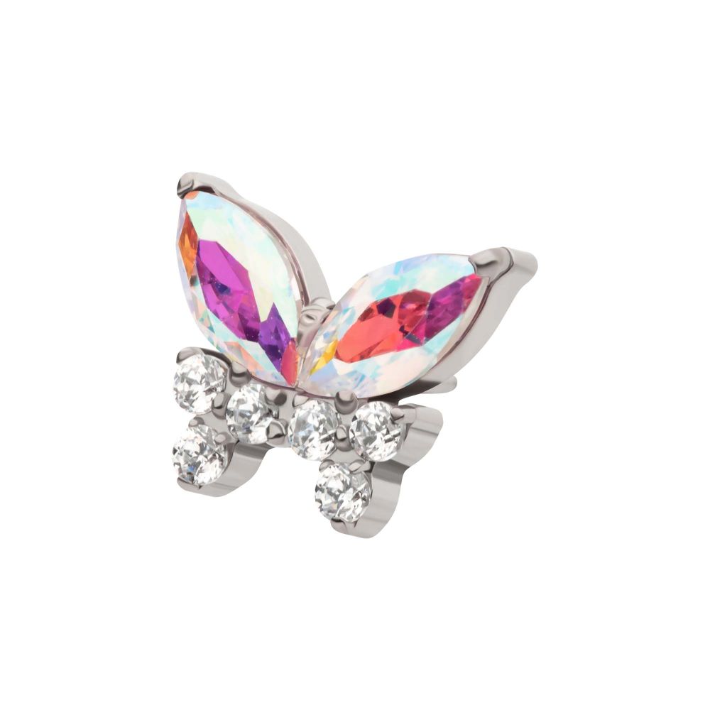 Titanium Threadless Prong Set Marquise & Round CZ Butterfly Top