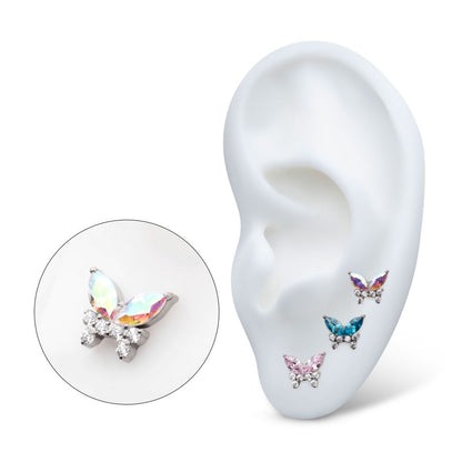 Titanium Threadless Prong Set Marquise & Round CZ Butterfly Top