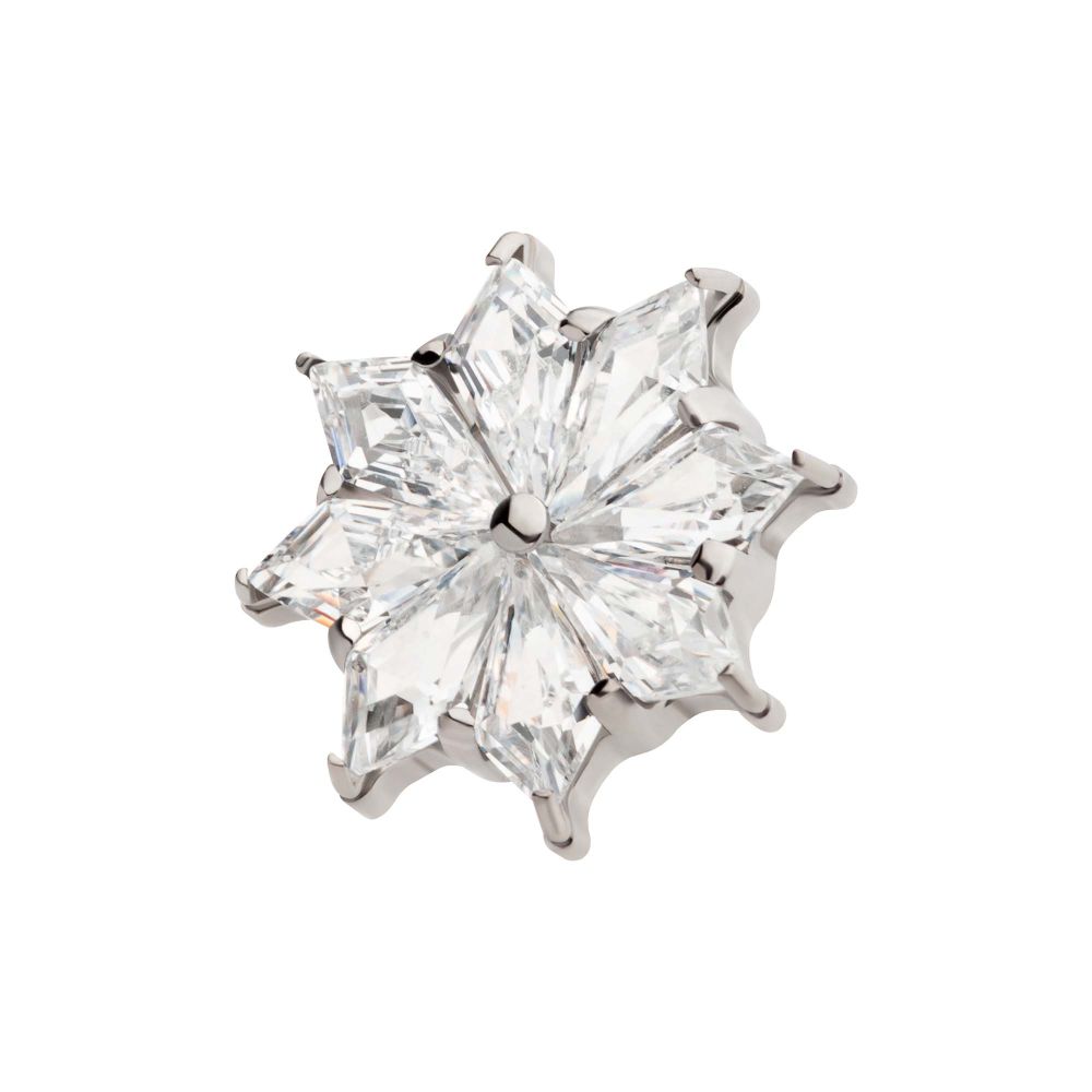 Titanium Threadless 8-Cluster Prong Set Kite Shape CZ Flower Top