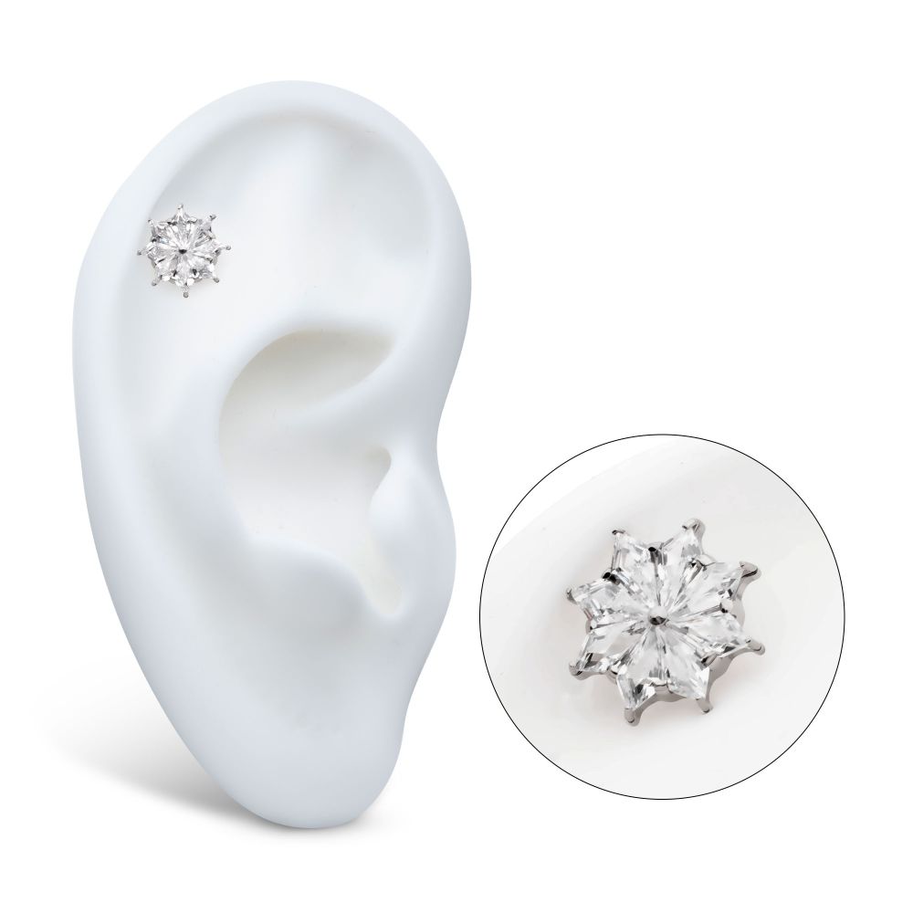 Titanium Threadless 8-Cluster Prong Set Kite Shape CZ Flower Top