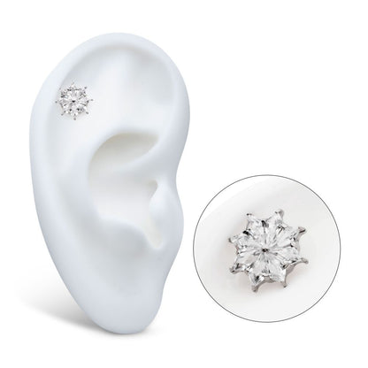 Titanium Threadless 8-Cluster Prong Set Kite Shape CZ Flower Top