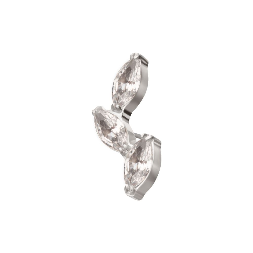 Titanium Threadless Vine Shape Top with 3-Tier Full Clear CZ Gem Marquise