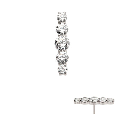 Titanium Threadless 5-Cluster Prong Set Round CZ Gem Bar Top
