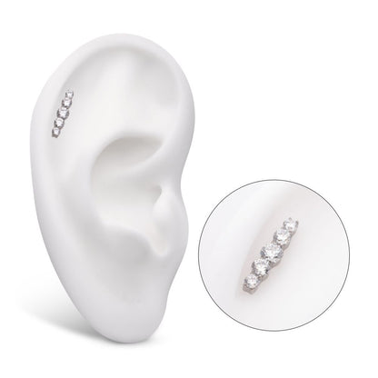 Titanium Threadless 5-Cluster Prong Set Round CZ Gem Bar Top