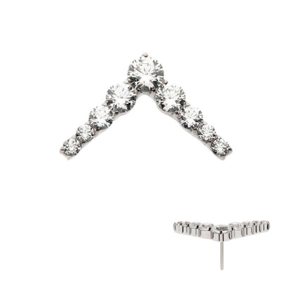 Titanium Threadless 9-Cluster Prong Set Round CZ Chevron Shape Top
