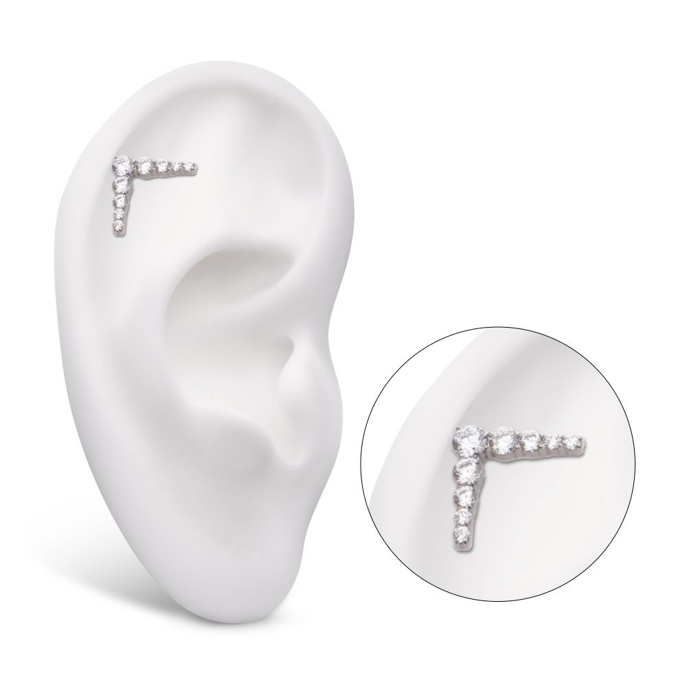 Titanium Threadless 9-Cluster Prong Set Round CZ Chevron Shape Top