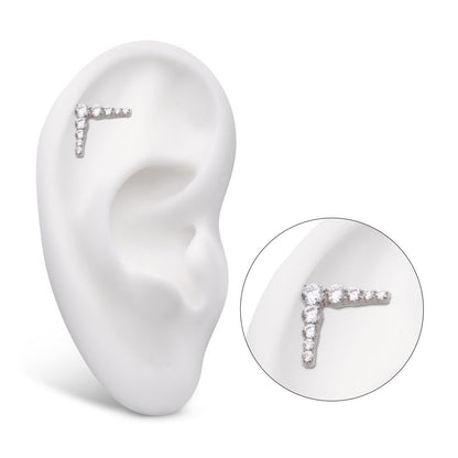 Titanium Threadless 9-Cluster Prong Set Round CZ Chevron Shape Top