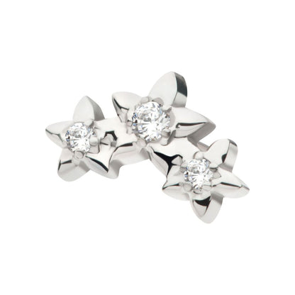 Titanium Threadless Prong Set Round CZ Gem 3-Cluster Star Top