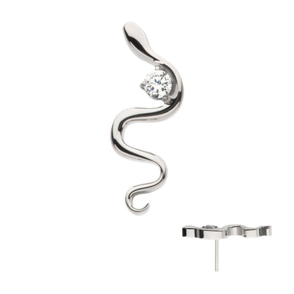 Titanium Threadless with 1.8mm Prong Set Round CZ Gem Snake Top