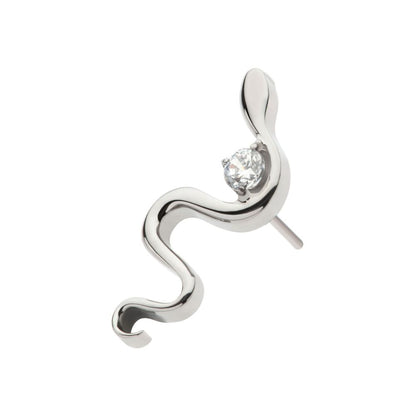 Titanium Threadless with 1.8mm Prong Set Round CZ Gem Snake Top