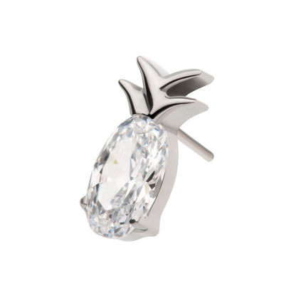 Titanium Threadless Prong Set Oval CZ Gem Pineapple Top
