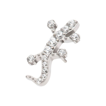 Titanium Threadless Pave Set Round CZ Gem Lizard Top