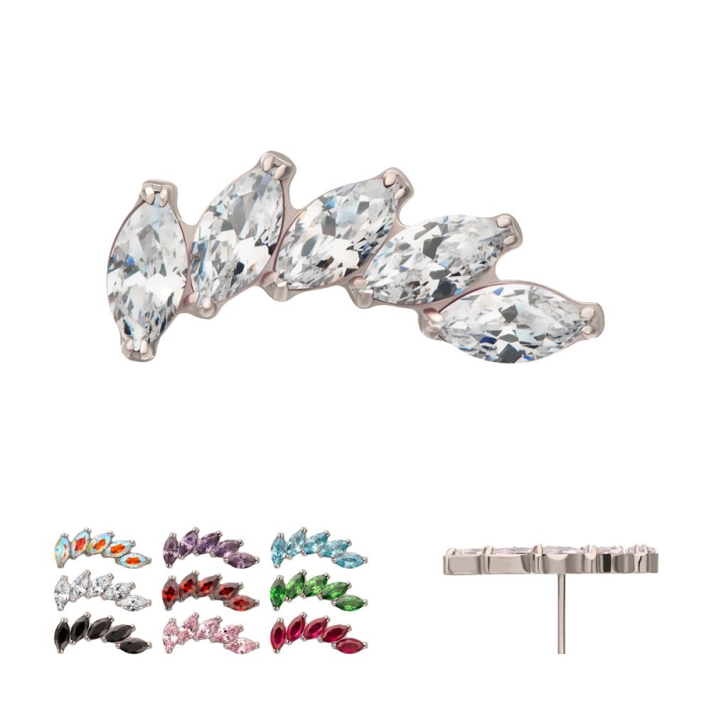 Titanium Threadless 5 Marquise Staggered Cluster Prong Gem Top