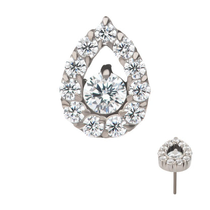 Titanium Threadless Round CZ Center Hollow Teardrop Shape Top