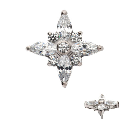 Titanium Threadless with Clustered Round & Marquise CZ Cross Shape Top