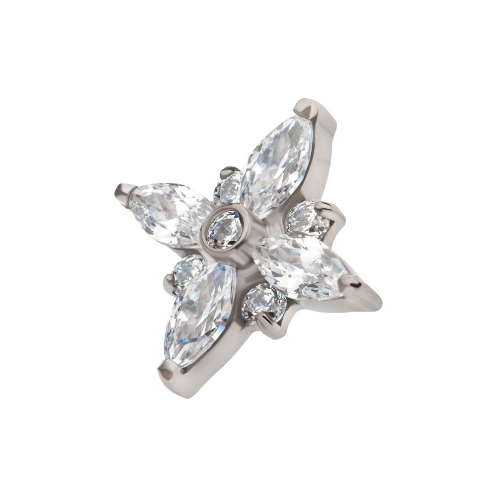 Titanium Threadless with Clustered Round & Marquise CZ Cross Shape Top