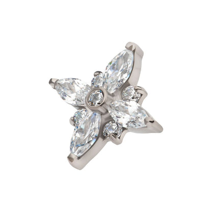 Titanium Threadless with Clustered Round & Marquise CZ Cross Shape Top