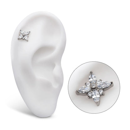 Titanium Threadless with Clustered Round & Marquise CZ Cross Shape Top