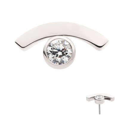 Titanium Threadless with Bezel Set CZ in a Curve Line Top