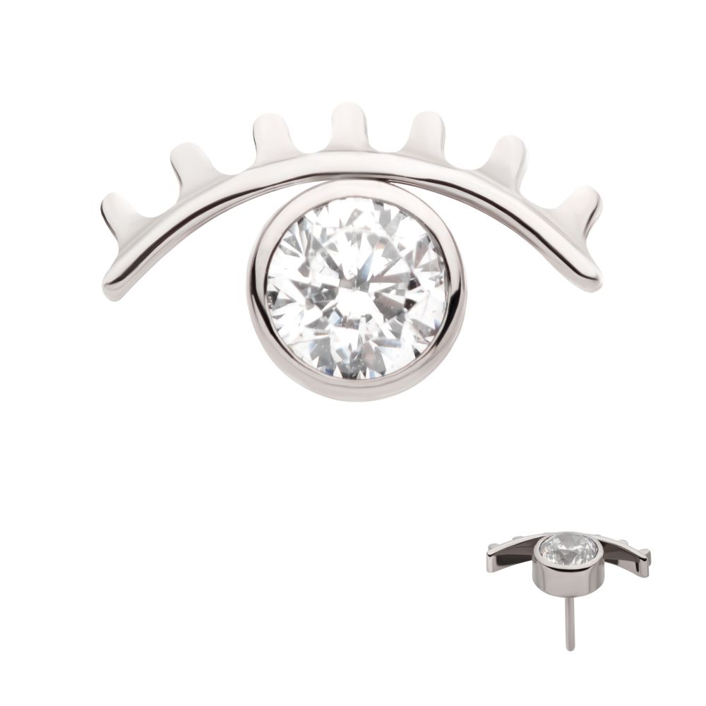 Titanium Threadless with Bezel Set CZ Cut Out Evil Eye Top