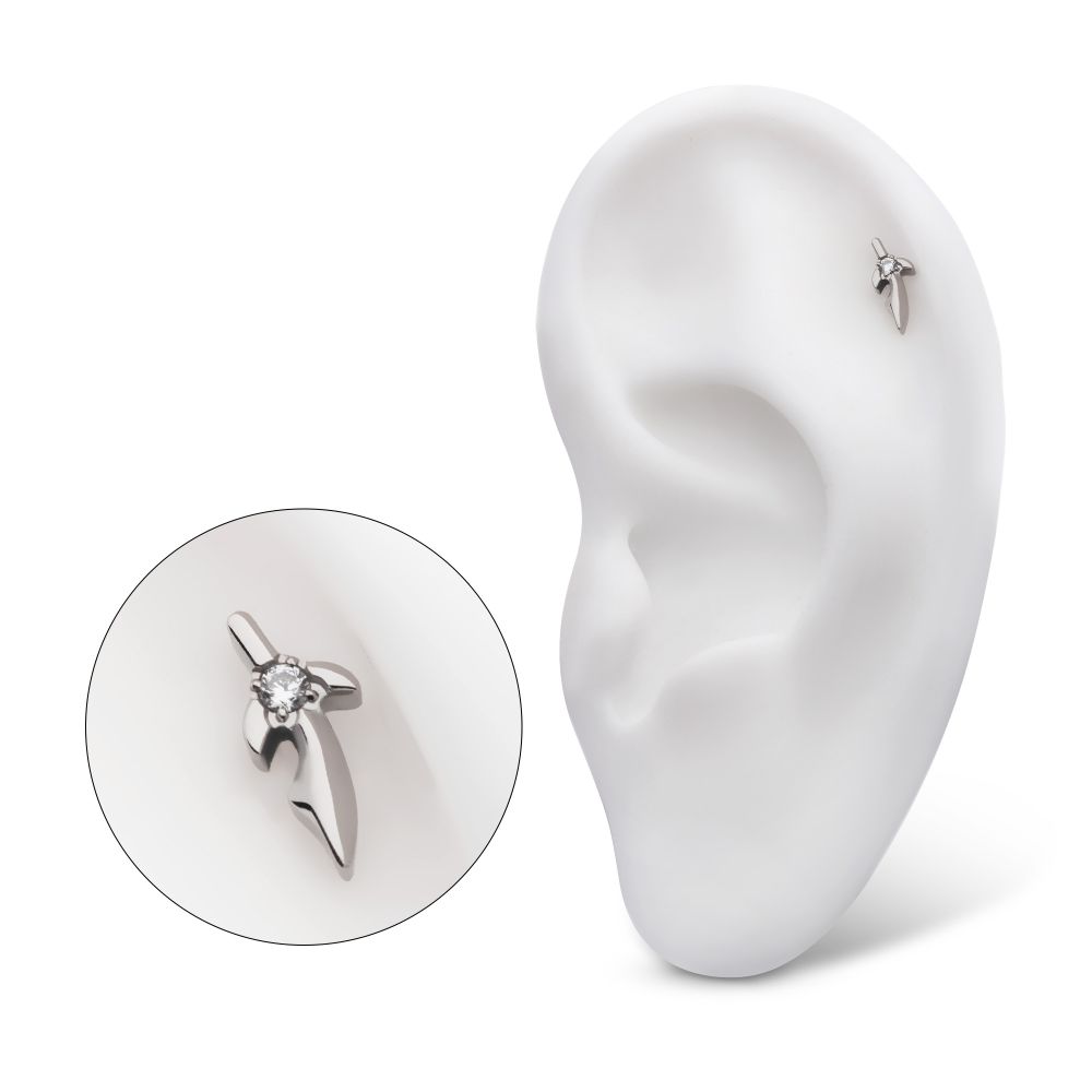 Titanium Threadless with Center Prong Set CZ Dagger Top