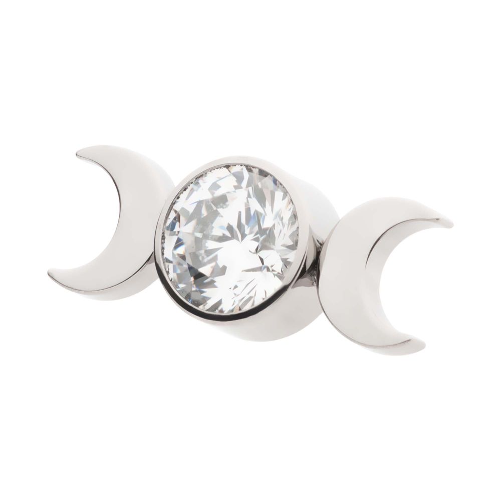 Titanium Threadless Triple Moon Phase Top with Center Bezel Set Clear CZ