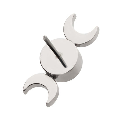 Titanium Threadless Triple Moon Phase Top with Center Bezel Set Clear CZ