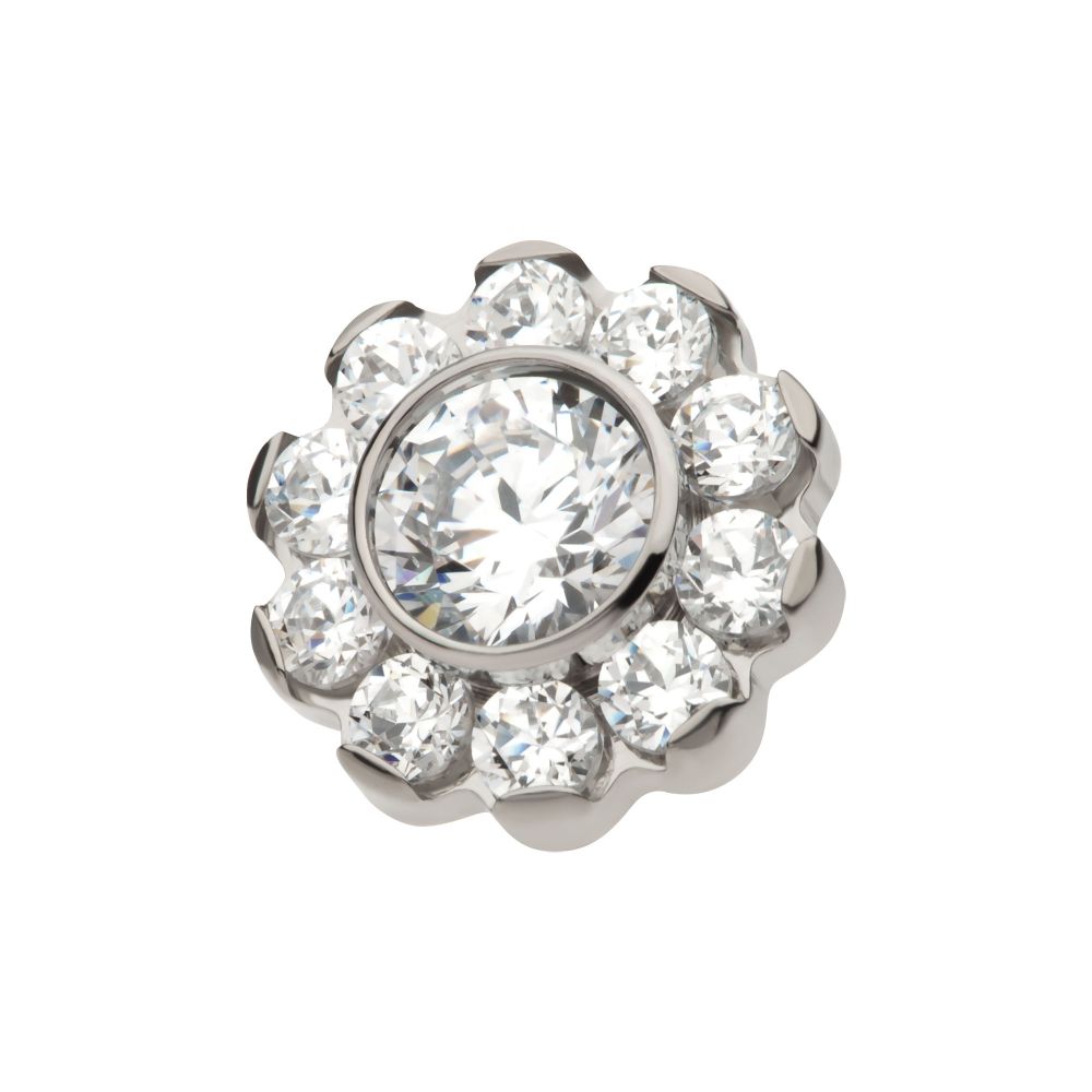 Titanium Threadless Flower Top with 11 Clear CZ