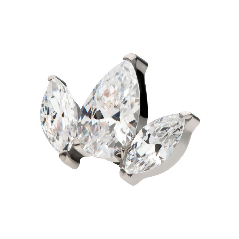 Titanium Threadless 3 Cluster Top with Prong Set Teardrop & Marquise CZ