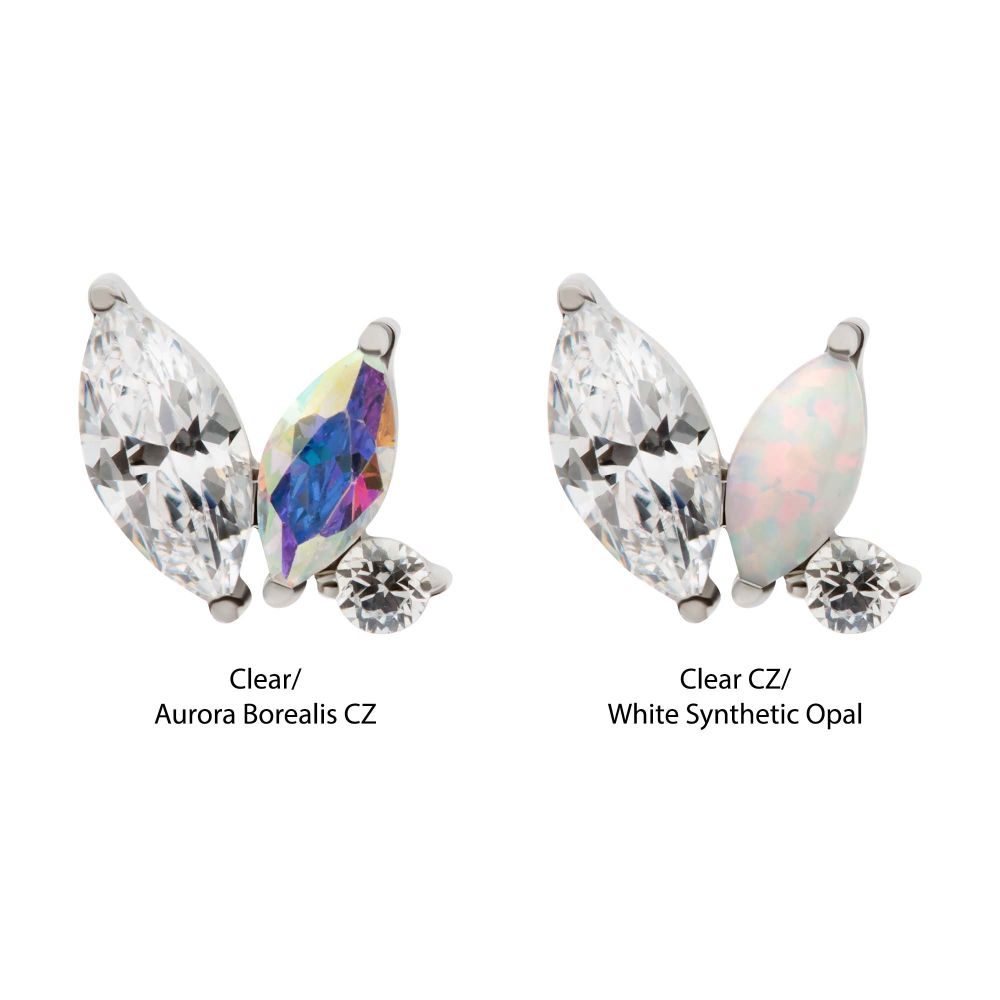 Titanium Threadless Prong Set Marquise & Round CZ/Opal  Staggered 3 Cluster Top