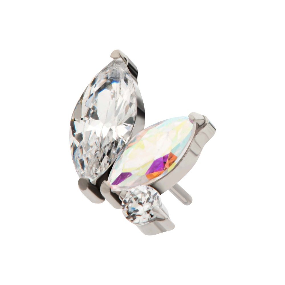 Titanium Threadless Prong Set Marquise & Round CZ/Opal  Staggered 3 Cluster Top