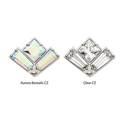 Titanium Threadless Baguette & Princess Gem Fan Shape Top