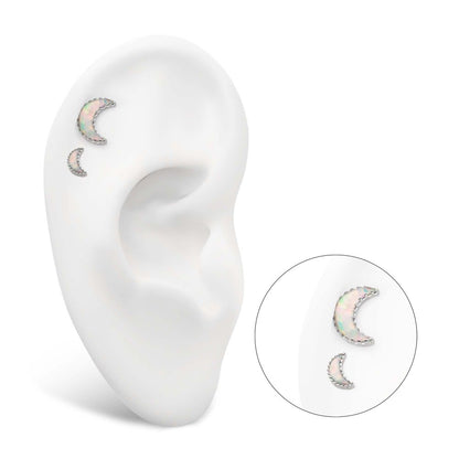 Titanium Threadless Crescent Moon Top with Prong Set White Opal