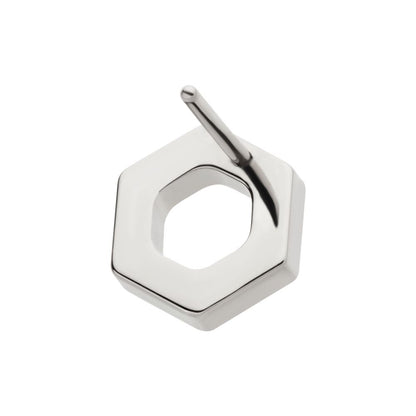 Titanium Threadless Pave Set Round CZ Gem Hexagon Top