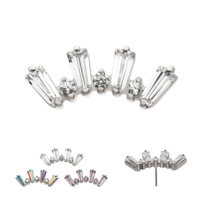 Titanium Threadless Prong Set Baguette & Round CZ 7-Cluster Top